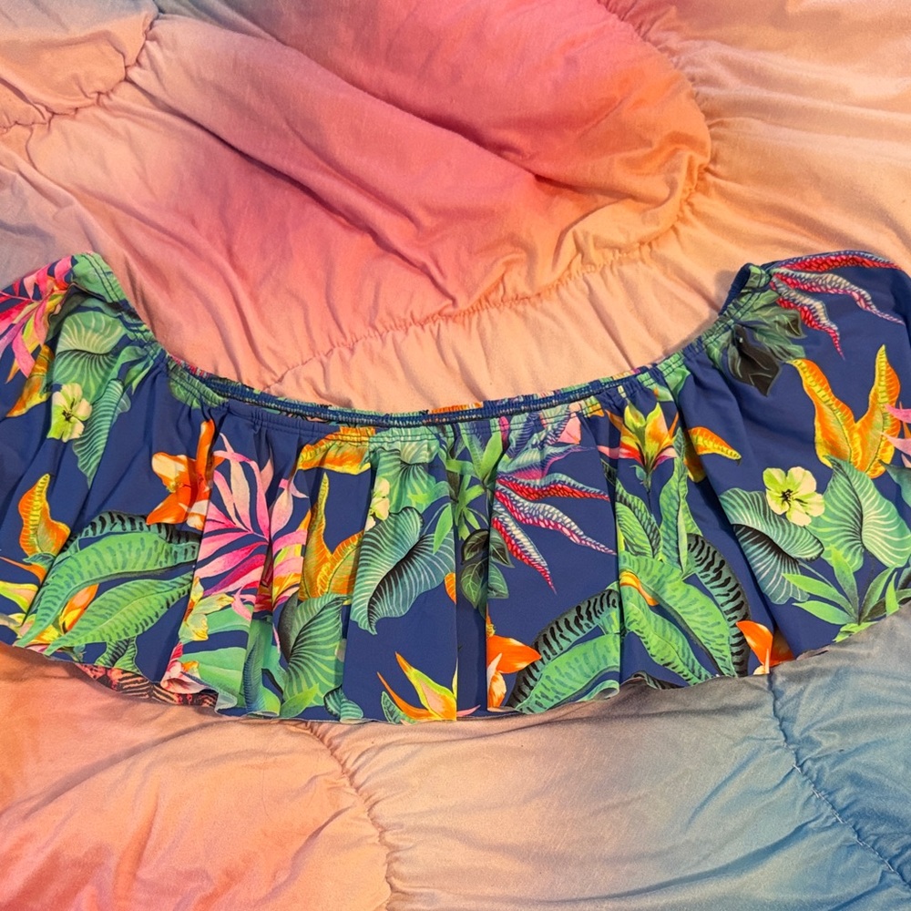 Maaji Blue Tropical Off-Shoulder Ruffle Bikini Top